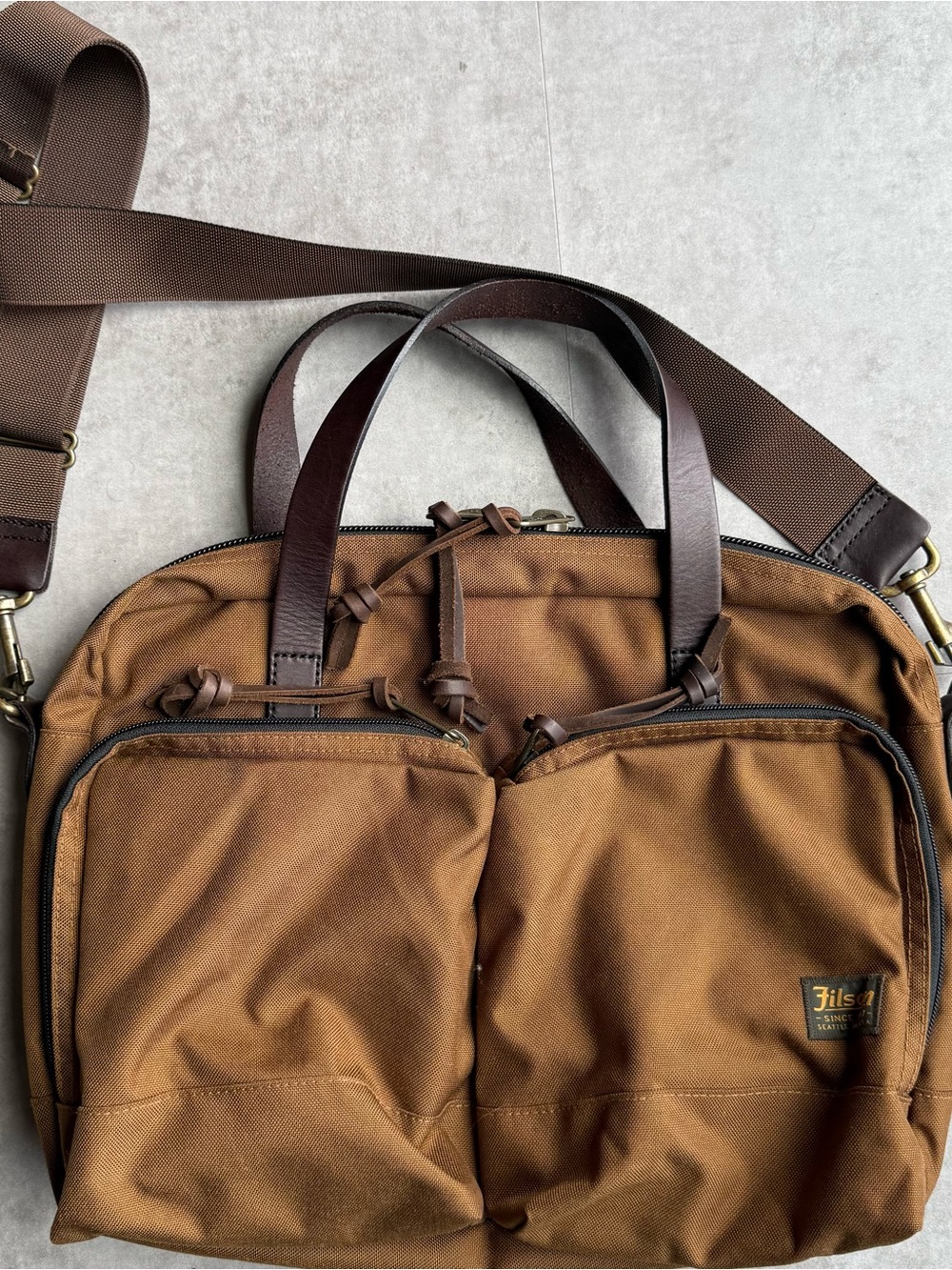 Filson Dryden Briefcase, 1000D nylon and leather, whiskey colorway